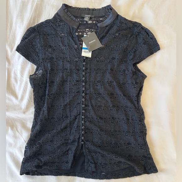 Alfani Tops - Alfani Women's Black Lace Button-Down Blouse